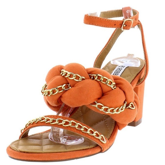 Orange Gold Chain Twisted Chunky Short Heels 8.5 - Picture 1 of 6